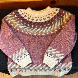 EUC ICELANDIC WOOL Knit Sweater Ladies medium 🧤 pink and blue fair aisle